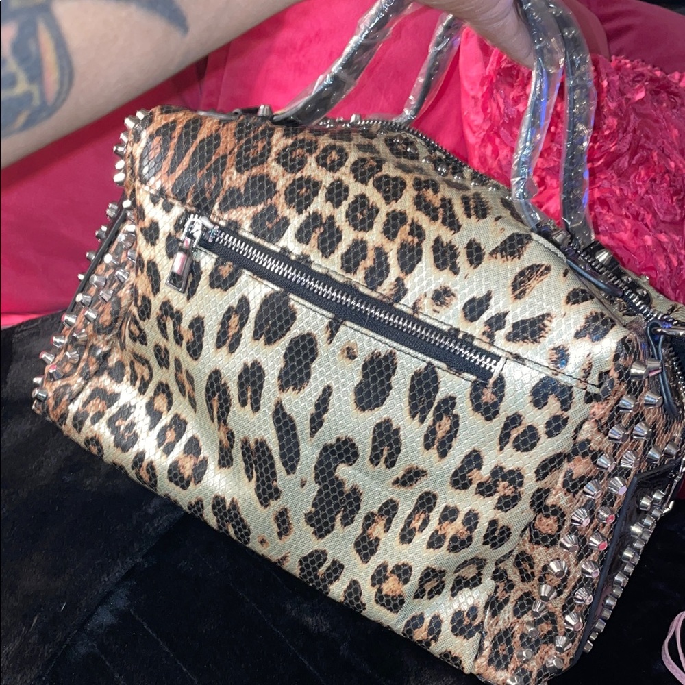 Studded Leopard Print Tote Bag - Black & Brown - Picture 4 of 5